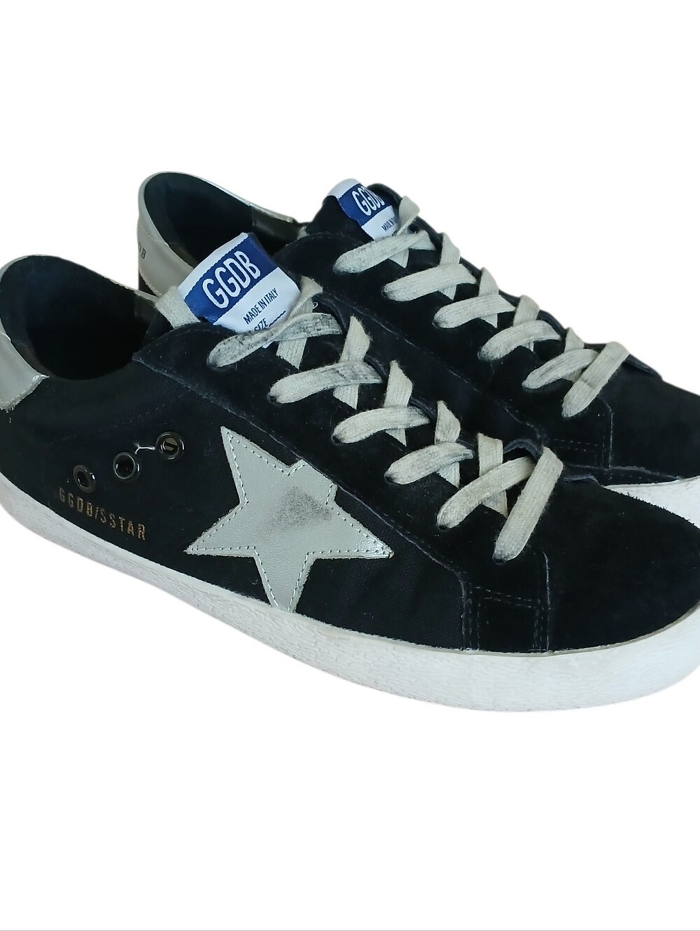 GOLDEN GOOSE/DB Superstar Suede Skateboard Sneakers Women's 9 Black Silver Star